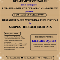 Research and IPR Cell and the Department of English is organizing one day Workshop