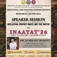 Speaker Session Ubiquitous: The English Literary Society (Department of English) in collaboration with Research and IPR Cell